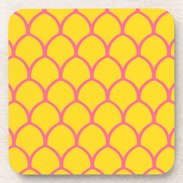 Tropical Pineapple Pattern in Pink and Yellow Coaster (Front)