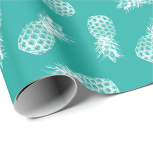 Tropical Pineapple Pattern Modern Turquoise Wrapping Paper