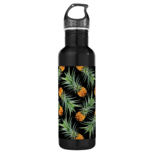Tropical Pineapple Pattern on Black 710 Ml Water Bottle