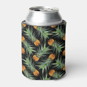 Tropical Pineapple Pattern on Black Can Cooler