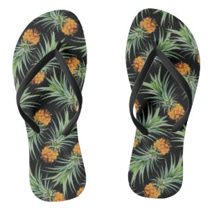 Tropical Pineapple Pattern on Black Jandals
