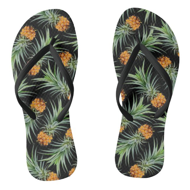 Tropical Pineapple Pattern on Black Jandals (Footbed)
