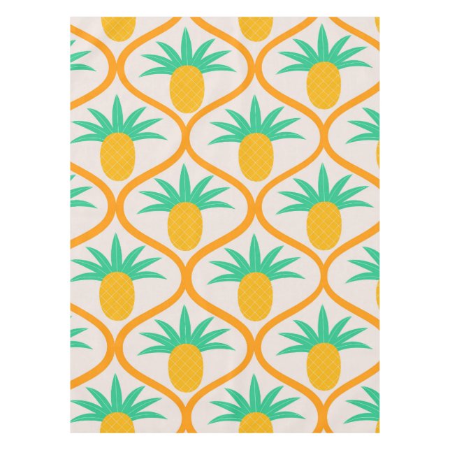 Tropical Pineapple Pattern on Orange Ogee  Tablecloth (Front)