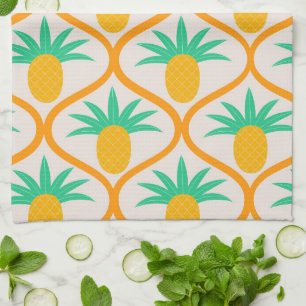 Tropical Pineapple Pattern on Orange Ogee  Tea Towel