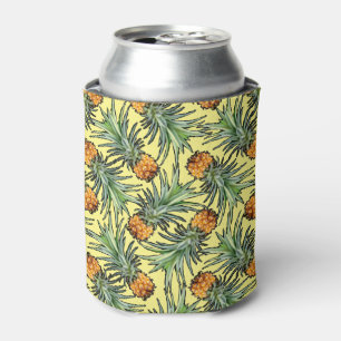 Tropical Pineapple Pattern on Yellow Can Cooler