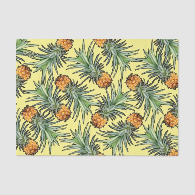 Tropical Pineapple Pattern on Yellow Tissue Paper (Front)