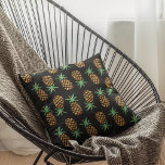 Tropical Pineapple Pattern Print Cushion<br><div class="desc">Design features an allover print of tropical pineapples in watercolor,  on a black background. Additional colours available in our shop!</div>