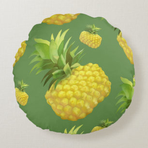 Tropical Pineapple Pattern: Summer Fruit Art Round Cushion