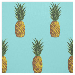 Tropical Pineapple Pattern Turquoise Fabric