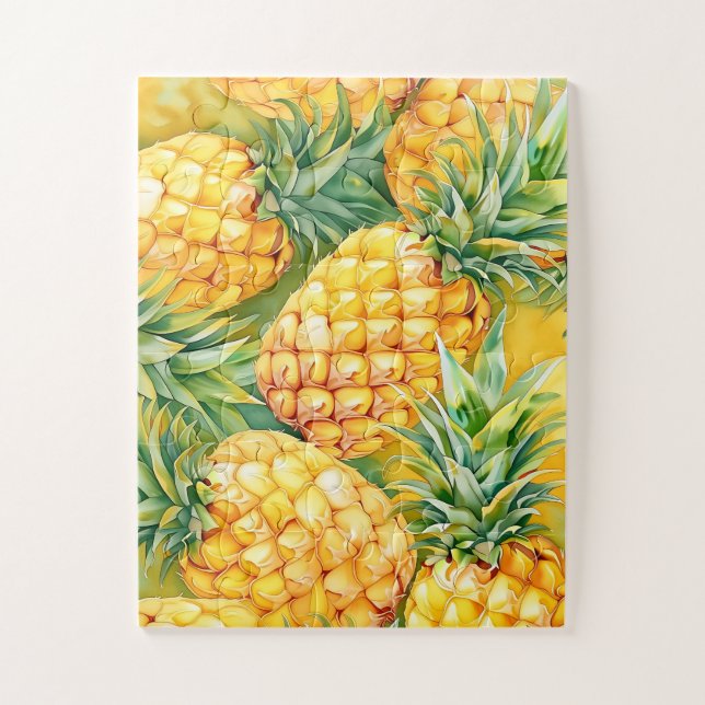 Tropical Pineapple Pattern Watercolor Jigsaw Puzzle (Vertical)