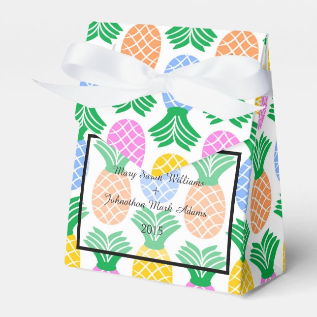 Tropical Pineapple pattern Wedding Favour Box (Front Side)
