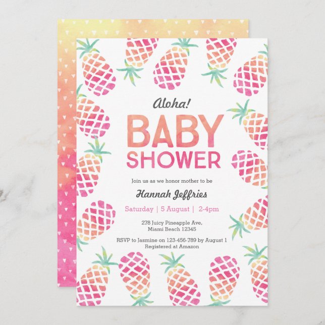 Tropical pineapple pink Baby Shower Invitation (Front/Back)