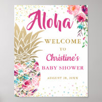 Tropical Pineapple Pink Floral Baby Shower Welcome