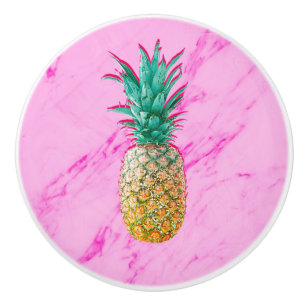 Tropical Pineapple & Pink Marble Modern Colourful Ceramic Knob