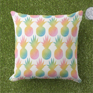 Tropical Pineapple Rainbow Watercolor Pattern Cushion