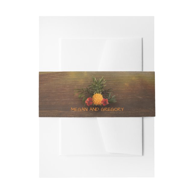 Tropical Pineapple Rustic Beach Wood Wedding Invitation Belly Band (Front Example)