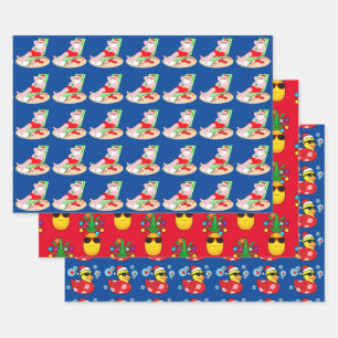 Tropical Pineapple,Santa Claus, and Rubber Duckie Wrapping Paper Sheet