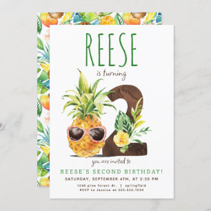 Tropical Pineapple Second Birthday Invitation