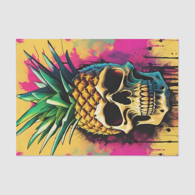 Tropical Pineapple Skull Neon Decoupage Paper (Front)