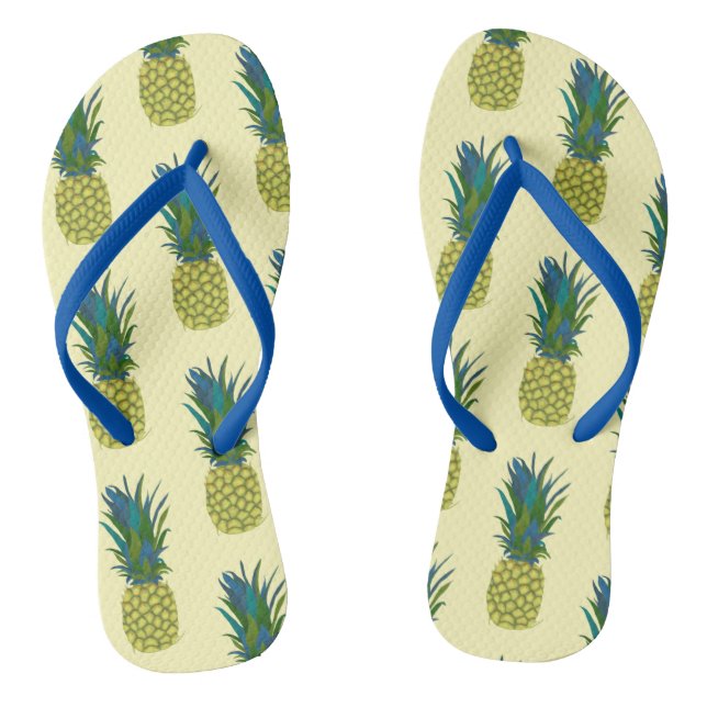 Tropical Pineapple Slim Straps Summer Flip Flops (Footbed)