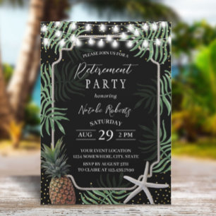 Tropical Pineapple & Starfish Beach Retirement Invitation