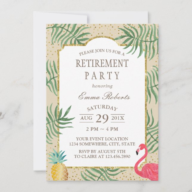 Tropical Pineapple Summer Beach Retirement Invitation (Front)