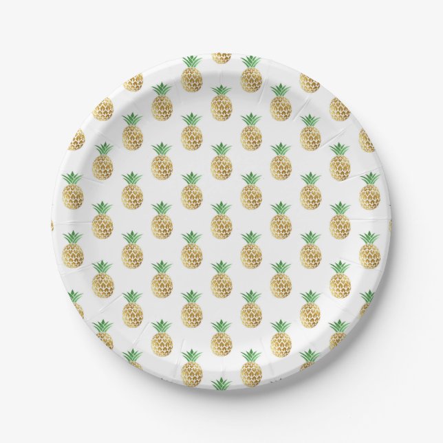 Tropical Pineapple Summer Birthday Party Paper Plate (Front)