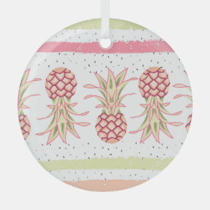 Tropical Pineapple Summer Seamless Print Glass Tree Decoration