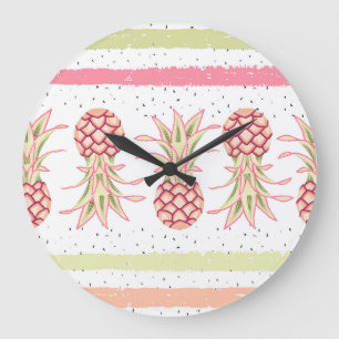 Tropical Pineapple Summer Seamless Print Large Clock