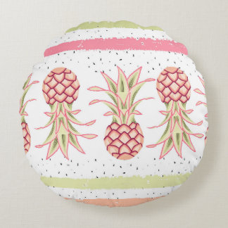 Tropical Pineapple Summer Seamless Print Round Cushion