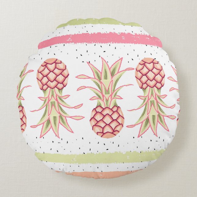 Tropical Pineapple Summer Seamless Print Round Cushion (Front)
