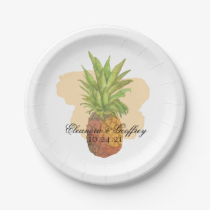 Tropical Pineapple Summer Watercolor Wedding Paper Plate