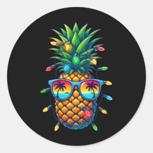 Tropical Pineapple Sungl Christmas Lights Xmas In  Classic Round Sticker
