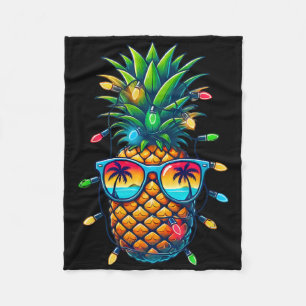 Tropical Pineapple Sungl Christmas Lights Xmas In Fleece Blanket