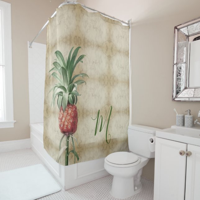 Tropical  Pineapple Vintage Elegant Shower Curtain (In Situ)