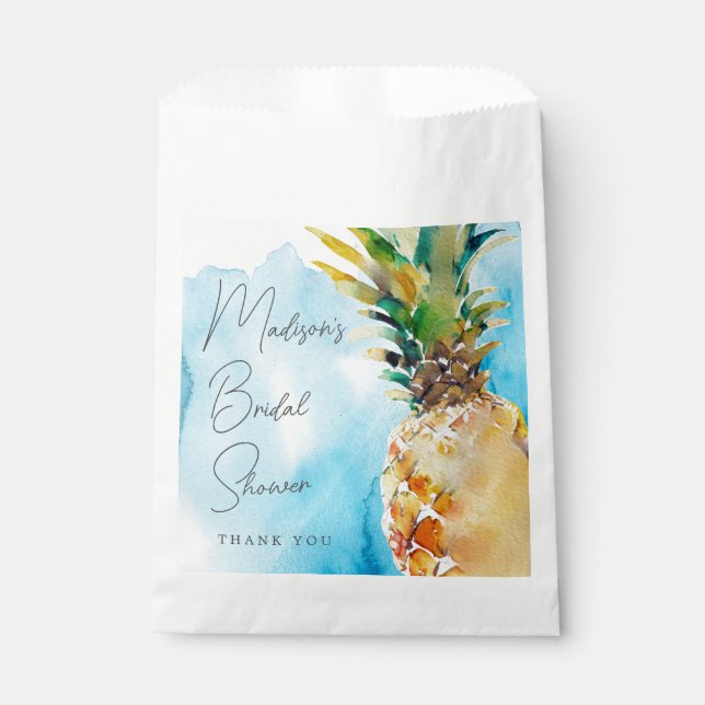Tropical Pineapple Watercolor Bridal Shower Favour Bags (Front)