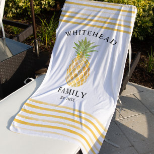 Tropical Pineapple Watercolor Pattern Family Beach Towel