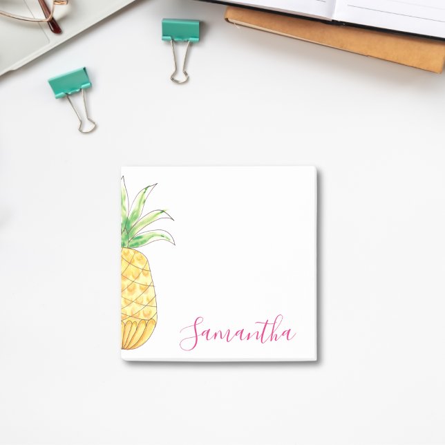 Tropical Pineapple Watercolor Personalised Post-it Notes (Creator Uploaded)