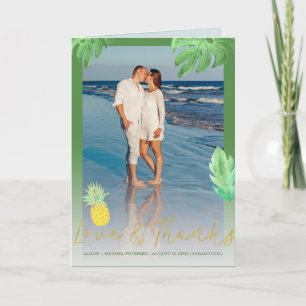 Tropical pineapple wedding green thank you photo card