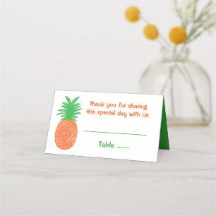 Tropical Pineapple Wedding Orange Green Hawaiian Place Card