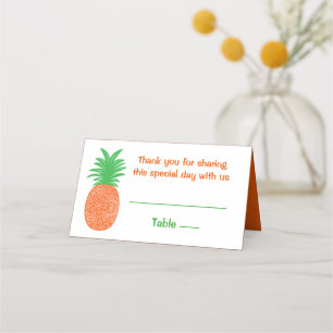 Tropical Pineapple Wedding Orange Green Hawaiian Place Card