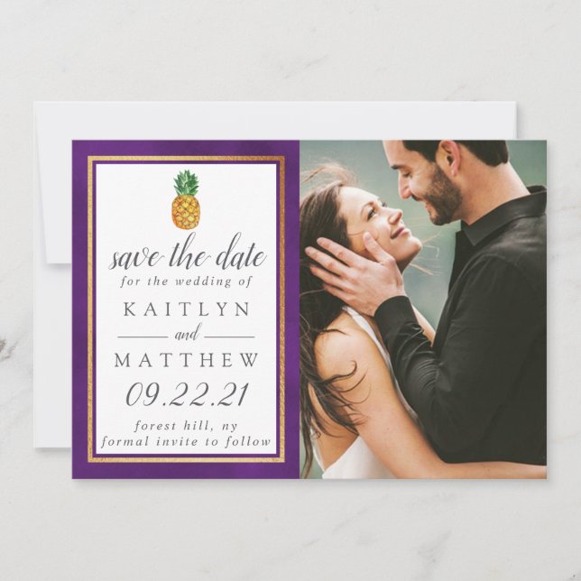 Tropical Pineapple Wedding Save The Date (Front)