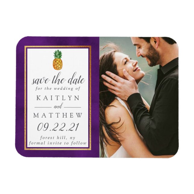 Tropical Pineapple Wedding Save The Date Magnet (Horizontal)
