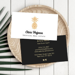 Tropical Pineapple White and Gold  Business Card