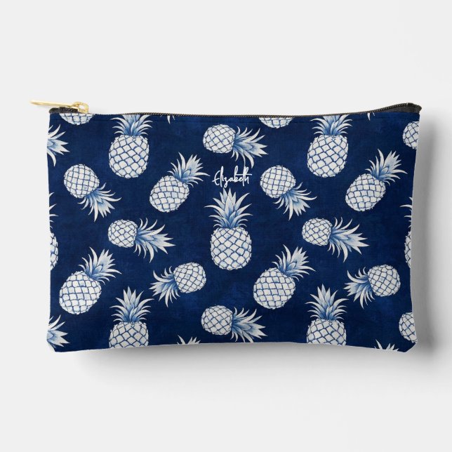 Tropical Pineapple with Name – Watercolor Style Accessory Pouch (Front)