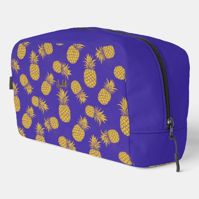 Tropical Pineapple with Name – Watercolor Style Dopp Kit (Right Corner)