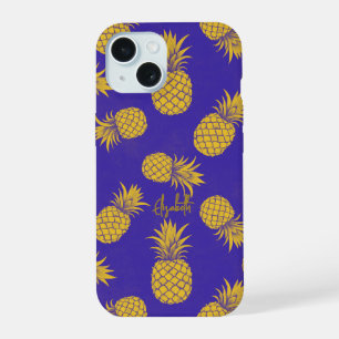 Tropical Pineapple with Name – Watercolor Style iPhone 15 Case