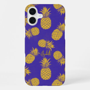 Tropical Pineapple with Name – Watercolor Style iPhone 16 Plus Case