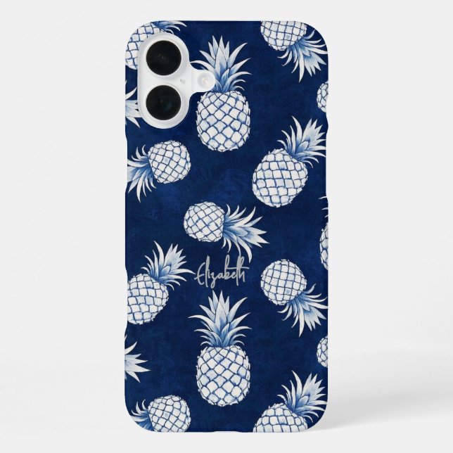 Tropical Pineapple with Name – Watercolor Style iPhone Case (Back)