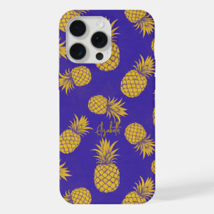 Tropical Pineapple with Name – Watercolor Style iPhone 15 Pro Max Case